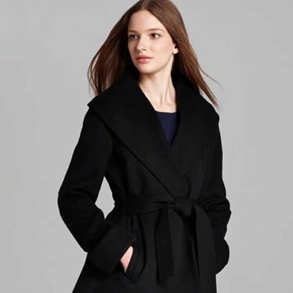 Trinka Turk Black Wool Wrap Coat